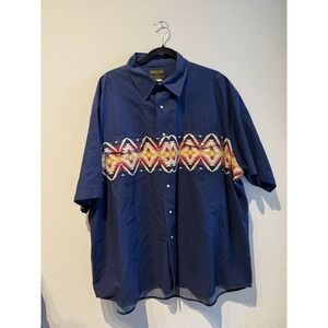 Rustler Wrangler Men's Navy Aztec Pearl Snap Short Sleeve Button Up Top Size 2XL